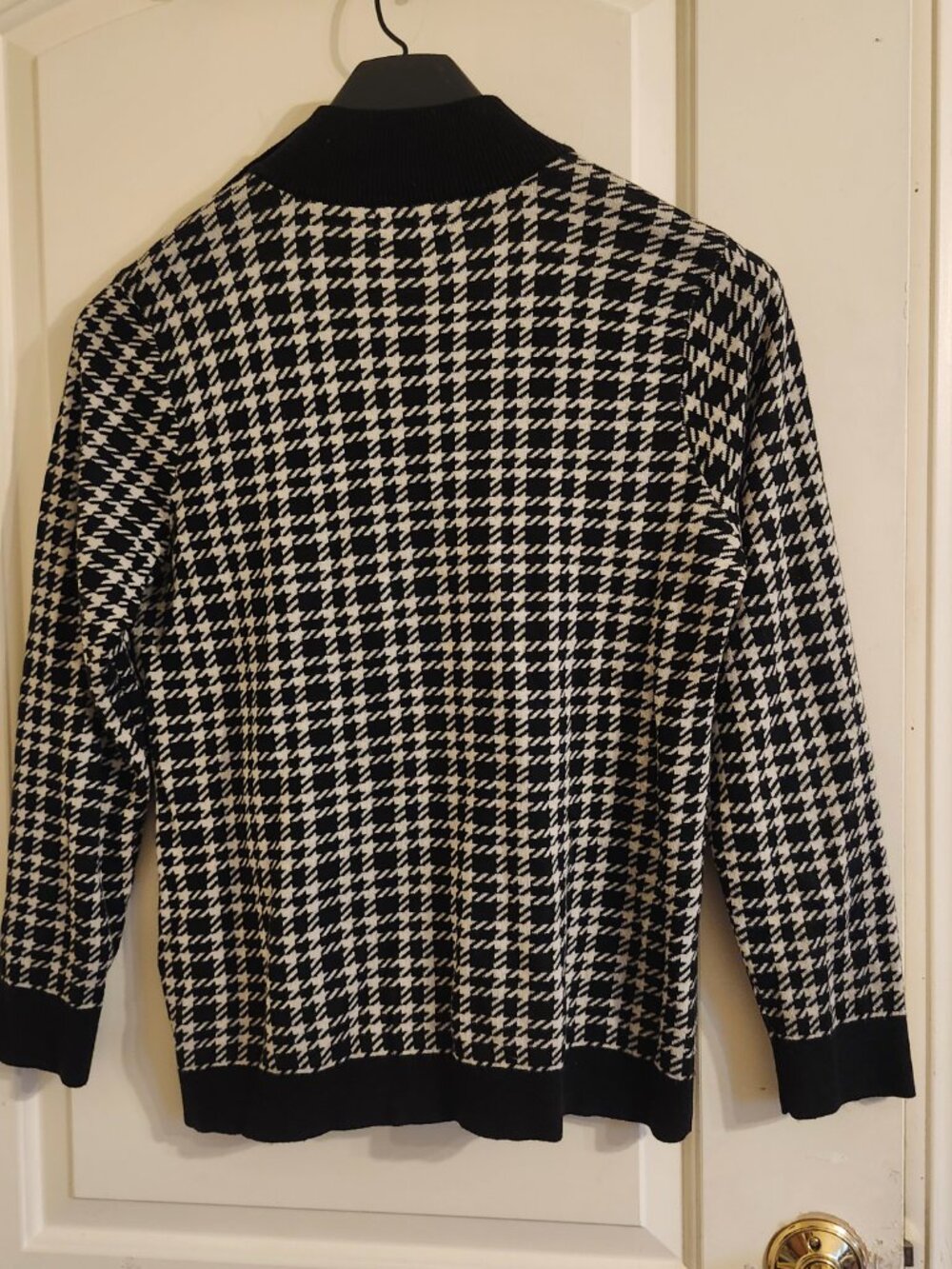 Calvin Klein CK Houndstooth Sweater Womens Large Black White Mock Neck Button - Picture 10 of 10